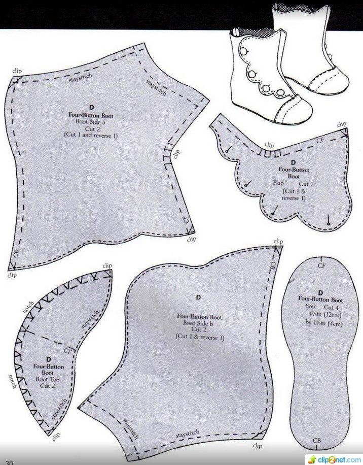 винтажная кукольная обувь, выкройки старинной кукольной обуви, выкройки антикварной обуви для кукол