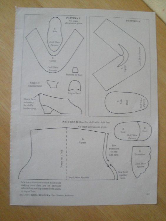 винтажная кукольная обувь, выкройки старинной кукольной обуви, выкройки антикварной обуви для кукол