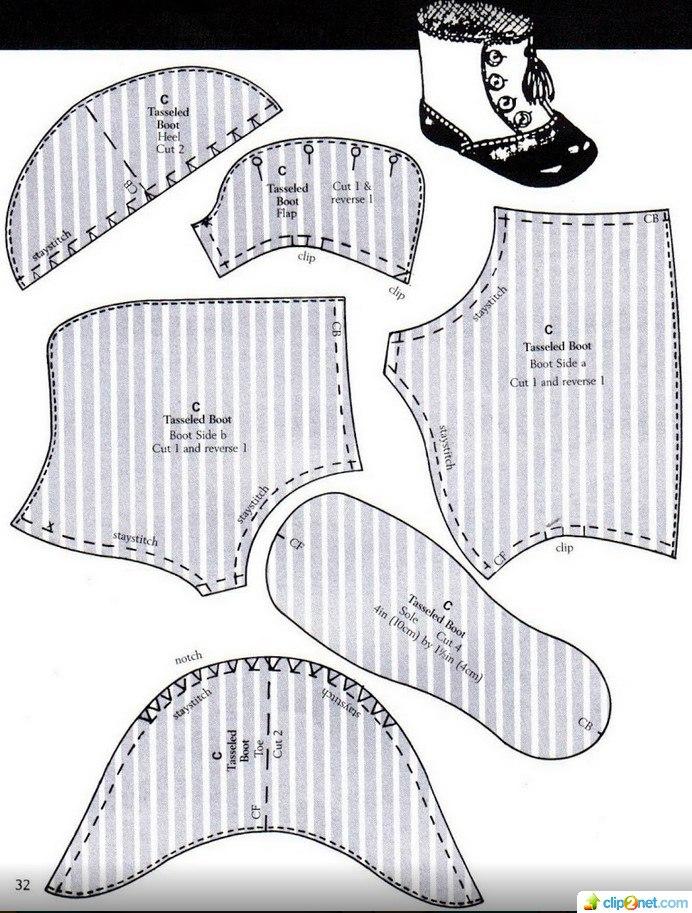 винтажная кукольная обувь, выкройки старинной кукольной обуви, выкройки антикварной обуви для кукол